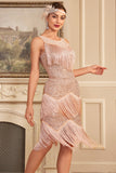 Blush sprankelende franjes Great Gatsby jurk met pailletten