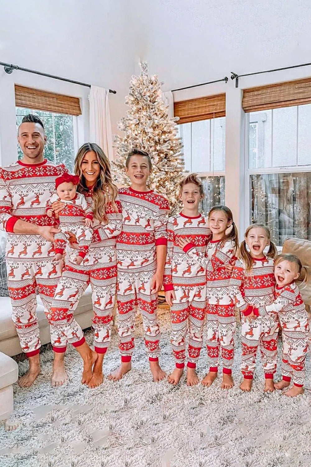 Rode sneeuwvlok en herten patroon kerst fmaily matching pyjama set