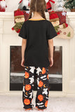 Zwarte pompoen bedrukte Halloween familie pyjama's set