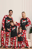 Lange Mouw Familie Zwart Rode Kerst Pyjama met Herten Patroon