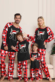 Zwart Rode Lange Mouw Familie Kerst Pyjama met Herten Patroon