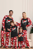 Zwart Rode Lange Mouw Familie Kerst Pyjama met Herten Patroon