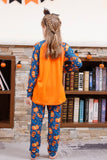 Oranje pompoen Print familie Halloween pyjama (lange mouwen)