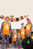 Oranje pompoen Print familie Halloween pyjama (lange mouwen)