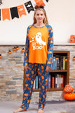 Oranje pompoen Print familie Halloween pyjama (lange mouwen)