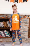 Oranje pompoen Print familie Halloween pyjama (lange mouwen)