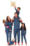 Donkerblauwe kleur gloeilamp Print familie bijpassende pyjamaset