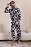 Pompoen Print Zwart Bijpassende Halloween Eendelige Pyjama