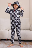 Pompoen Print Zwart Bijpassende Halloween Eendelige Pyjama