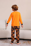 Oranje Halloween Familie Bijpassende Pyjamaset met Lange Mouw