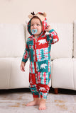 Rode en Groene Colorblock Kerst Hooded Family Pyjama Set