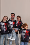 Zwarte Skeleton Print Hooded Halloween familie sweatshirts