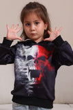 Zwarte Skeleton Print Hooded Halloween familie sweatshirts