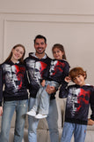 Zwarte Skeleton Print Hooded Halloween familie sweatshirts