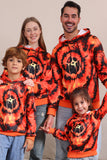 Griezelige oranje skeletprint familie sweatshirts met capuchon