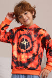 Griezelige oranje skeletprint familie sweatshirts met capuchon