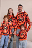 Griezelige oranje skeletprint familie sweatshirts met capuchon