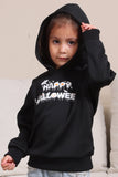 Zwarte Halloween-sweatshirts met capuchon en tekstprint