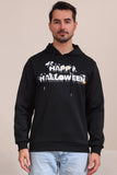 Zwarte Halloween-sweatshirts met capuchon en tekstprint