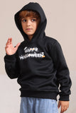 Zwarte Halloween-sweatshirts met capuchon en tekstprint