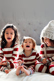 Rode en witte strepen lange mouwen familie pyjama sets