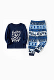 Marineblauwe letter bedrukte kerst familie pyjama sets