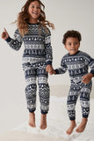 Navy Kerstmis sneeuwvlok en boom bedrukte familie pyjama sets