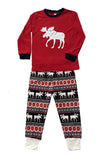 Rode familie pyjama rendier kerstpyjama set met lange mouwen