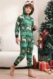 Donkergroene herten en sneeuwvlok print pyjama's set voor mannen en vrouwen koppels familie