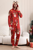 Bijpassende Onesie voor Vrouwen Mannen Familie Capuchon Rode Pyjama Eendelig Kerst Pyjama Set