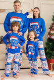 Blauwe bedrukte kerstpyjamaset met lange mouwen