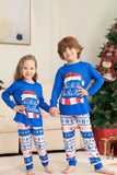 Blauwe bedrukte kerstpyjamaset met lange mouwen