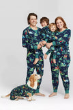 Marine en groen bedrukte familiekerstpyjama met lange mouwen