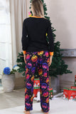 Zwarte bedrukte familie halloween-pyjama met lange mouwen