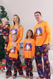 Oranje bedrukte familie halloween-pyjama met lange mouwen