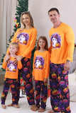Oranje bedrukte familie halloween-pyjama met lange mouwen