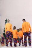 Oranje bedrukte familie halloween-pyjama met lange mouwen