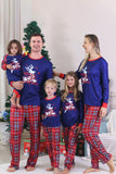 Koningsblauwe print geruite kerst bijpassende familie pyjama's
