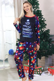 Navy Lights Boom Print Familie Bijpassende Kerst Pyjama Sets