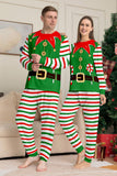 Groene horizontale streep print kerst familie bijpassende pyjama set