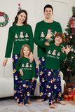 Groene Blauwe Boom Print Lange Mouw Kerst Familie Bijpassende Pyjama's