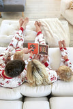 Witte bedrukte familie kerstpyjama's met ronde hals