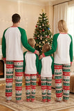 2-delige groene ronde hals kerstboom-bedrukte familie-pyjamasets