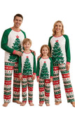 2-delige groene ronde hals kerstboom-bedrukte familie-pyjamasets