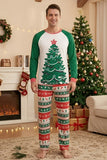 2-delige groene ronde hals kerstboom-bedrukte familie-pyjamasets