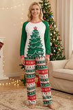 2-delige groene ronde hals kerstboom-bedrukte familie-pyjamasets