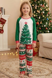 2-delige groene ronde hals kerstboom-bedrukte familie-pyjamasets