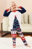 2-delige groene ronde hals kerstboom-bedrukte familie-pyjamasets
