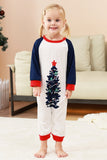 2-delige groene ronde hals kerstboom-bedrukte familie-pyjamasets