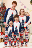 2-delige groene ronde hals kerstboom-bedrukte familie-pyjamasets